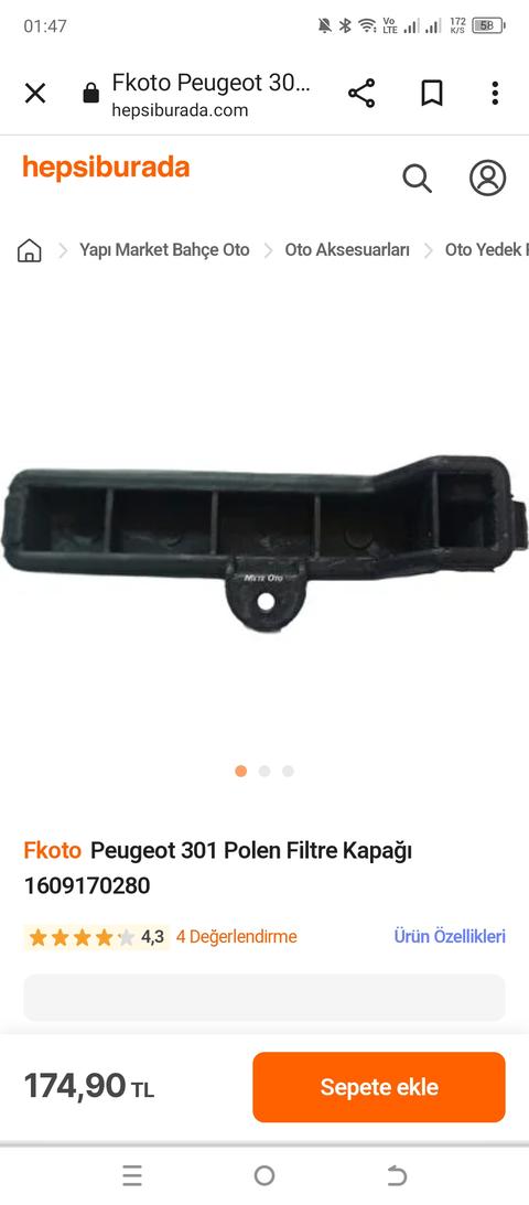 Peugeot 301 polen filtresi kapağı