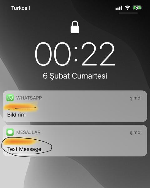 “Text message” bildirim hatası...