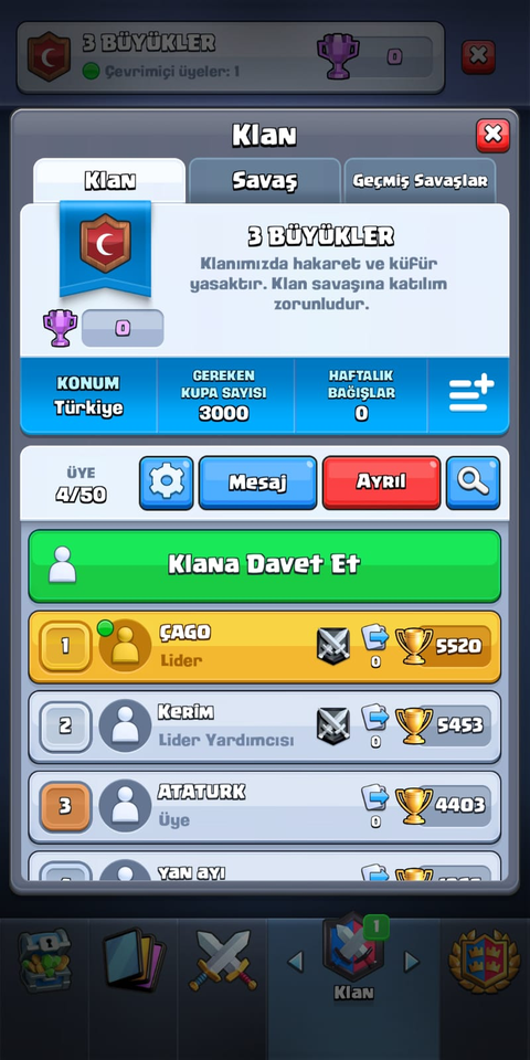 Clash royale klan arıyorum 12 lvl