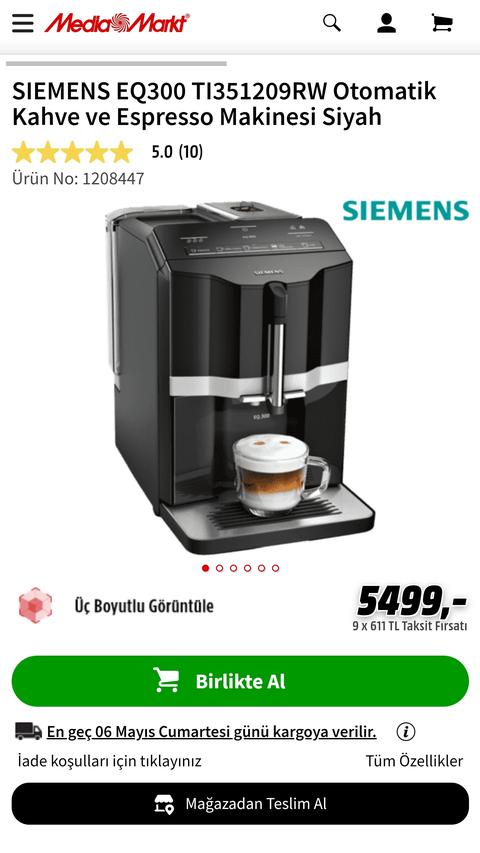 SIEMENS EQ300 TI351209RW Otomatik Kahve Espresso makinesi