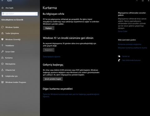 windows 10 sıfırla seçeneği ne işe yarıyor ?