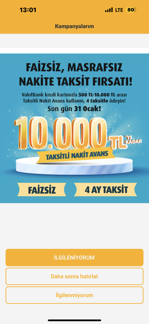 Vakıfbank faizsiz 10.000 ₺