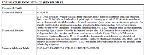 COMNET TÜKETİCİ HAKEM HEYETİ KARARI-ÜCRET İADESİ