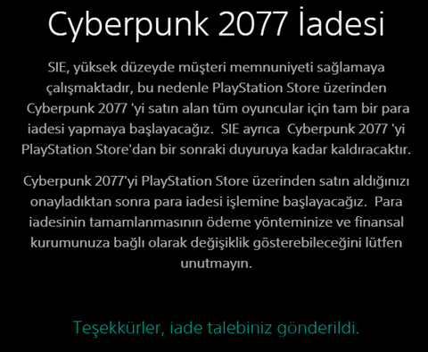 Cyberpunk 2077 PlayStation Store'dan Kaldırıldı, Sony Tüm Oyuncuların İade Talebini Kabul Edecek