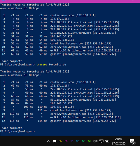Turknet primetime'da baazen ping olması