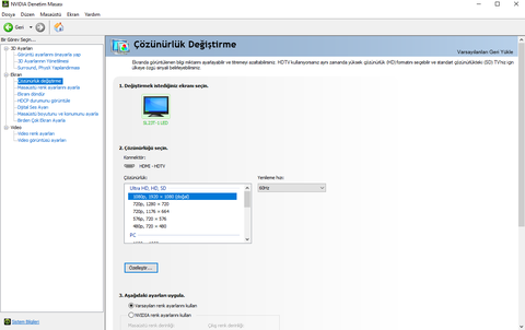 RTX 3060 NVIDIA Denetim Masası 1920x1080 seçeneği görünmüyor