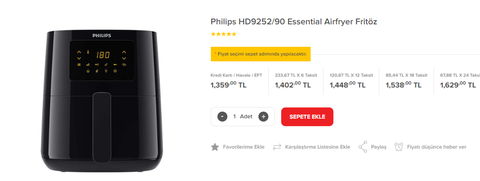 Philips HD9252/90 Essential Airfryer Fritöz (EVKUR)