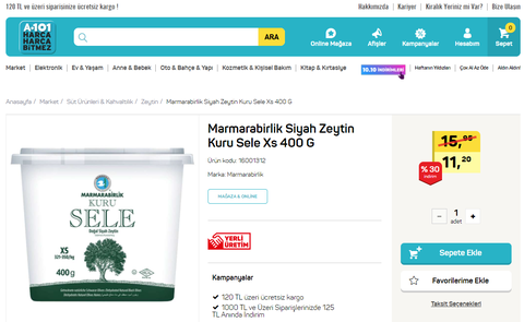MARMARABİRLİK 400 GRAM KURU SELE ZEYTİN 8,3 TL