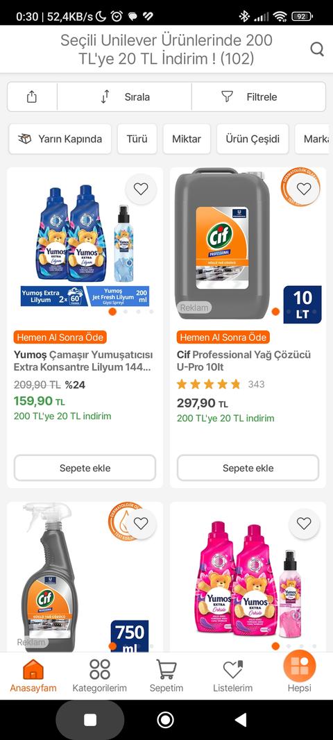 Hepsiburada yumos ve unilever indirimleri