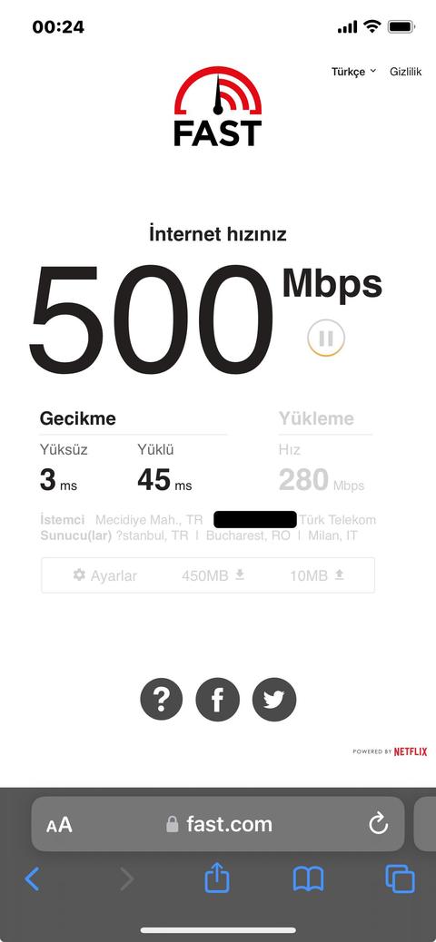 TÜRK TELEKOM 500-1000 MBPS İNTERNET KULLANICI DENEYİMLERİ (SPEEDTEST-FAST)