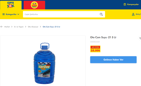 25TL-5litre -21 araç cam suyu ŞOK MARKET