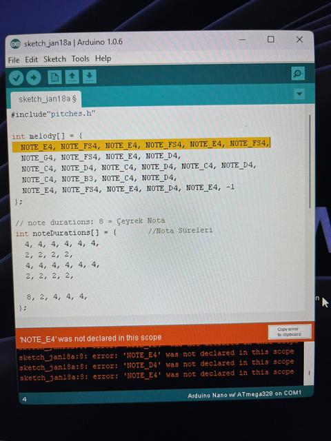 Arduino was not declared hatası