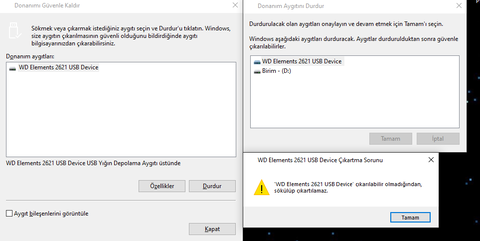Harici Harddiskimi güvenli çıkartamıyorum
