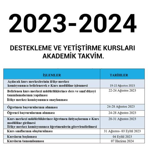 Destekleme ve Yetiştirme Kursları 2023-2024 Kayıtları Başladı.