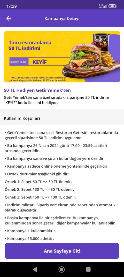 ( Güncel ) getir yemek  50/80