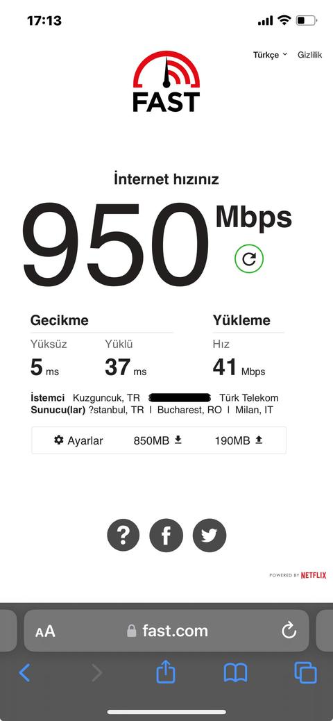 TÜRK TELEKOM 500-1000 MBPS İNTERNET KULLANICI DENEYİMLERİ (SPEEDTEST-FAST)