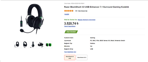 [SATILDI] [Satılık] Razer BlackShark V2 USB Enhancer 7.1 Surround Gaming