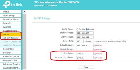 TP-Link Router WR840N DNS ayarı