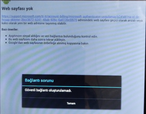 Kurio tablet güvenlik bağlantı oluşturamadı hatası