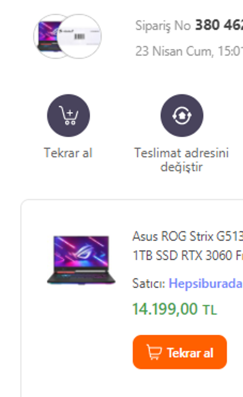 Asus ROG Strix G513QM-HN081 AMD Ryzen 7 5800H 16GB 1TB SSD RTX 3060 14200 tl