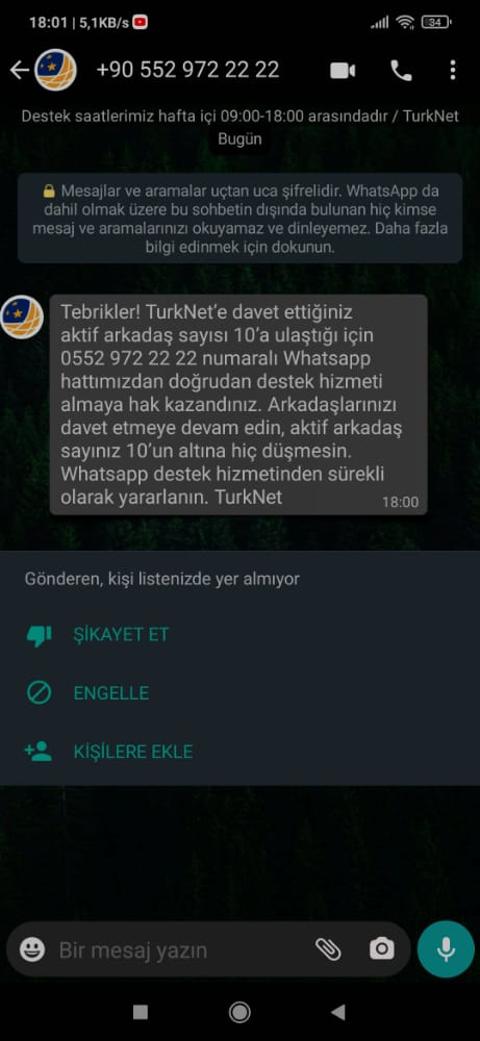 TurkNet Whatsapp Destek Hattı