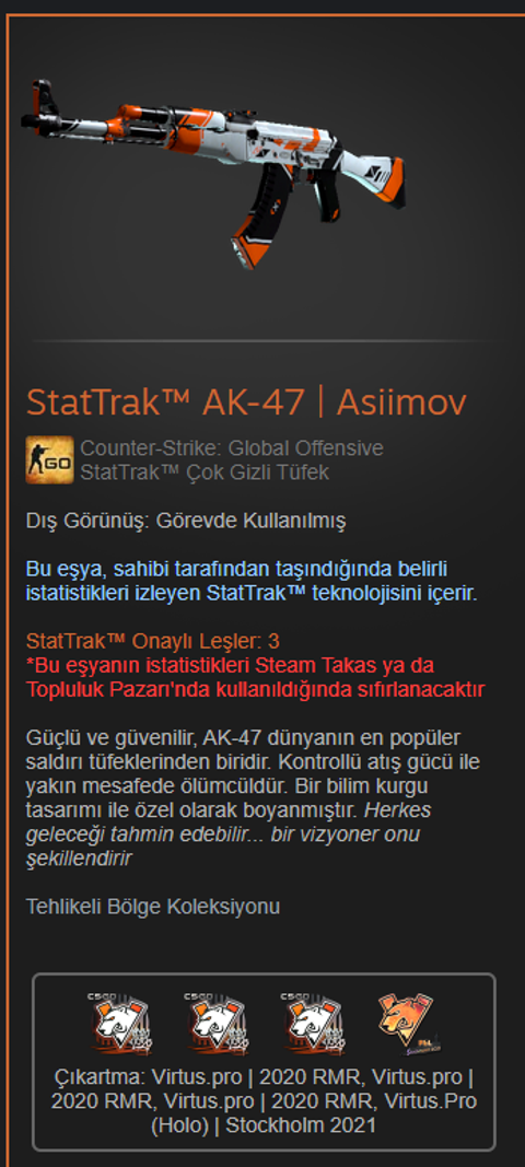 Satılık CSGO Skin | StatTrak™ AK-47 | Asiimov (Field-Tested)