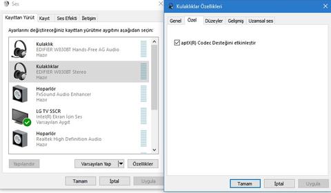Apt-X destekli Bluetooth kulaklıklar için Windows sürücüleri