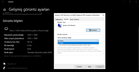 Ekranı 144 hertz'e alamıyorum