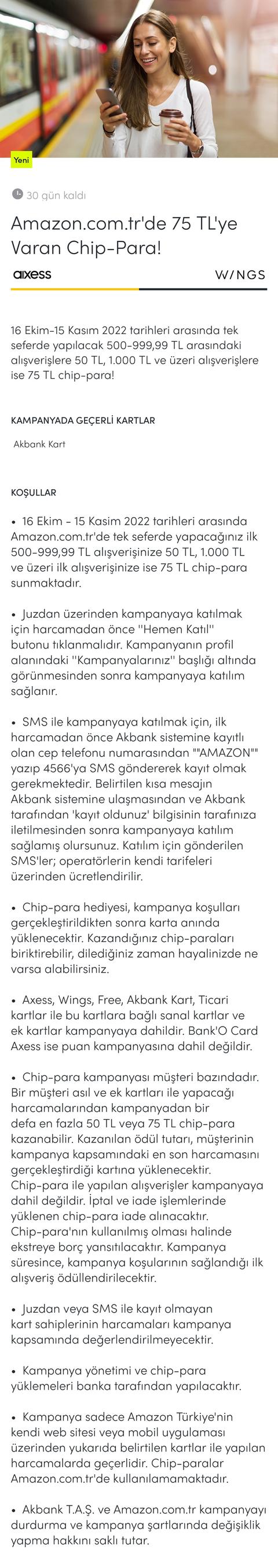 16 Ekim-15 Kasım 2022 tarihleri arasında Amazon.com.tr'de 75 TL ye Varan Chip-Para