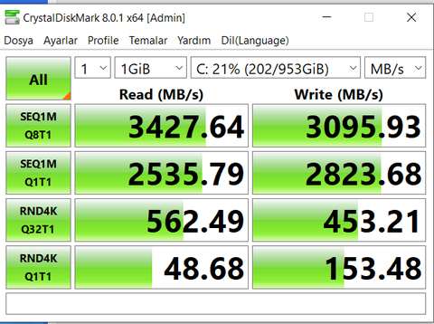 WD Blue SN550 NVMe SSD Dahili Depolama, 1 TB (1095TL Amazon)