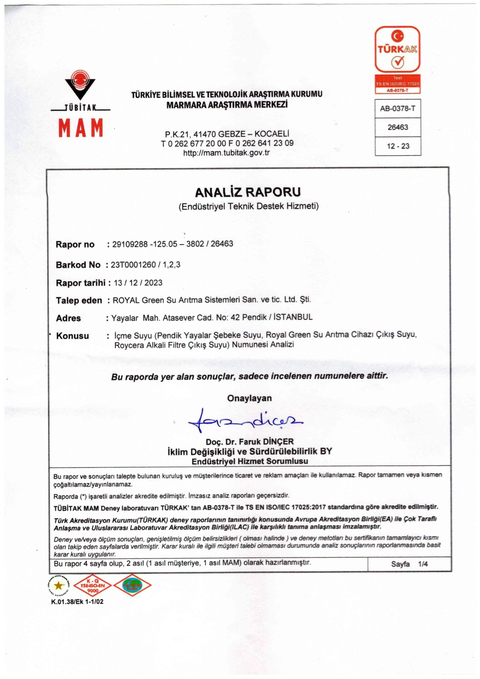 Roycera Alkali Filtre Orp,tds, ph ölçüm , inceleme test konusu