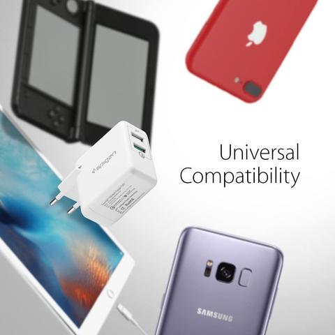 Spigen Essential 30W Hızlı Şarj Cihazı 2 Port USB Qualcomm 3.0 18W + iP (Intelligent Power Technolog