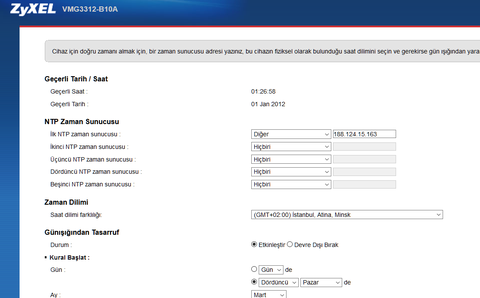 Zyxel VMG3312-B10B Saat Sorunu