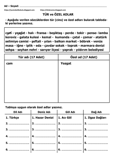 YOUTUBE İLKOKULU 1250'DEN FAZLA TÜRKÇE ETKİNLİK VE TESTLERİ