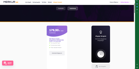 MerkürNet - 100 Mbps 150TL / 12 Ay Taahhüt ## Taahhütsüz / 140TL