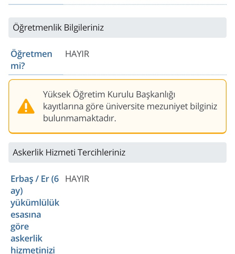 Hizmet Tercihi Mezuniyet Bilgisi Hatası