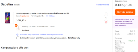 Samsung M51 (Bluetooth Kulaklıkla) 3609 TL