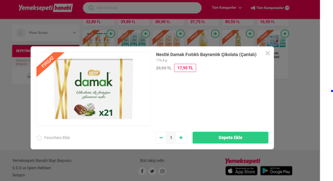 Yemek Sepeti Banabi 3 Adet Nestle Damak Bayramlık 34 TL (kuponla)