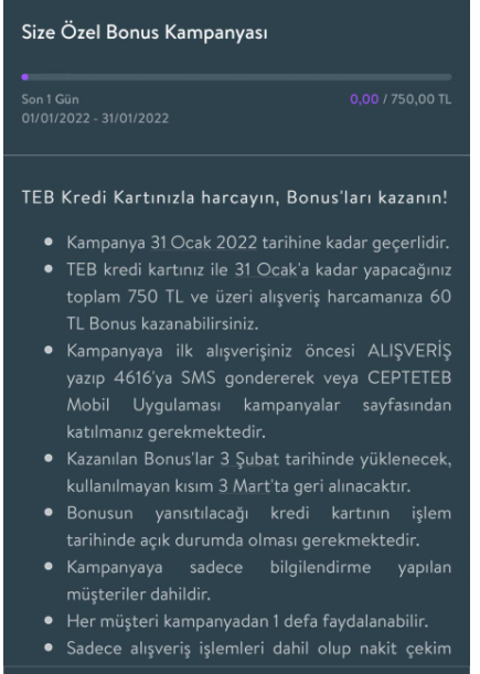 TEB'den E-Ticaret harcamalarına 25₺ Bonus!