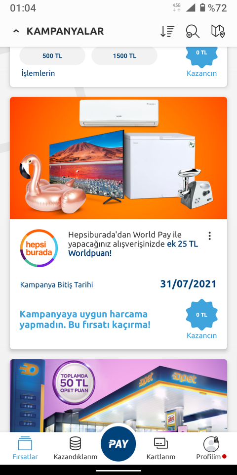 Kombo>Hepsiburada world pay ile 500e 75, 1000e 100 puan ve hb de 75e kadar puan