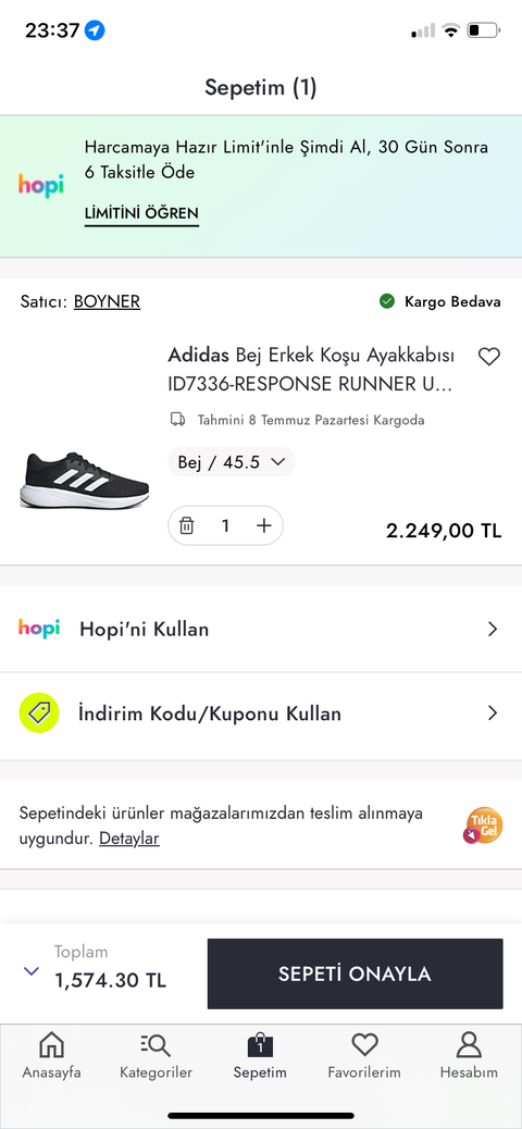 Adidas Ayakkabı 1.500 TL Boyner