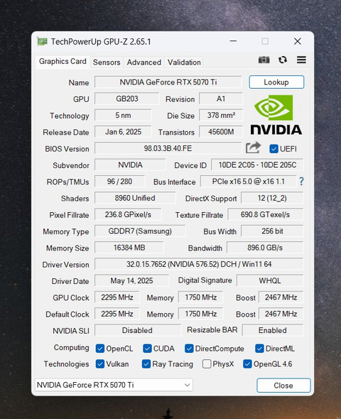 GALAX RTX 5070 Ti 1-Click OC
