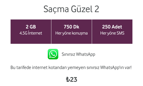 Vodafone En Ucuz Faturasız Tarife (2 GB ve 750 DK 23₺)