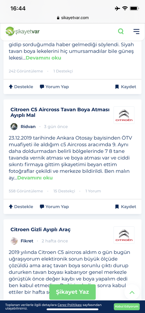 Citroen C5 Aircross Kronik Tavan Boya atması sorunu !