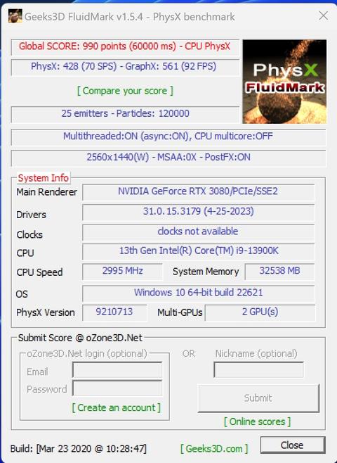 13900k-Cpu'nun PhysX işlem gücü RTX 3080 GPU'dan yüksek