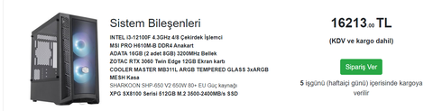 Bu sistem alınır mı? Rtx 3060-i3 12100f