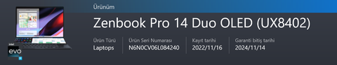 Asus Zenbook pro duo 14.5" SATILIK