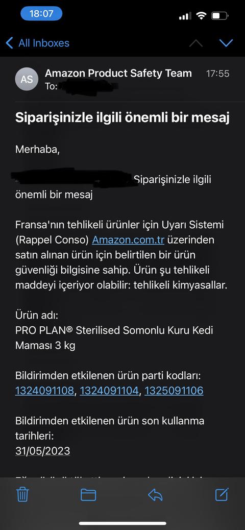 ÖNEMLİ PRO PLAN® Sterilised Somonlu Kuru Kedi Maması tehlikeli kimyasal uyarısı