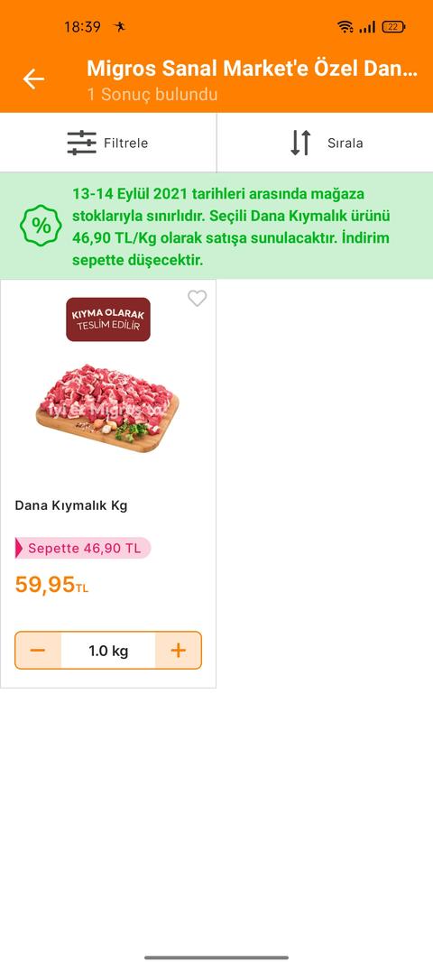 Migros Sanal Market Kıyma Kg 46.90₺