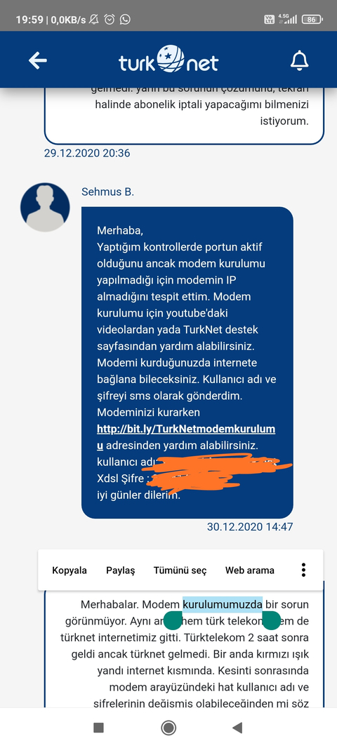 Turknet modem kurulumu için destek olabilir misiniz